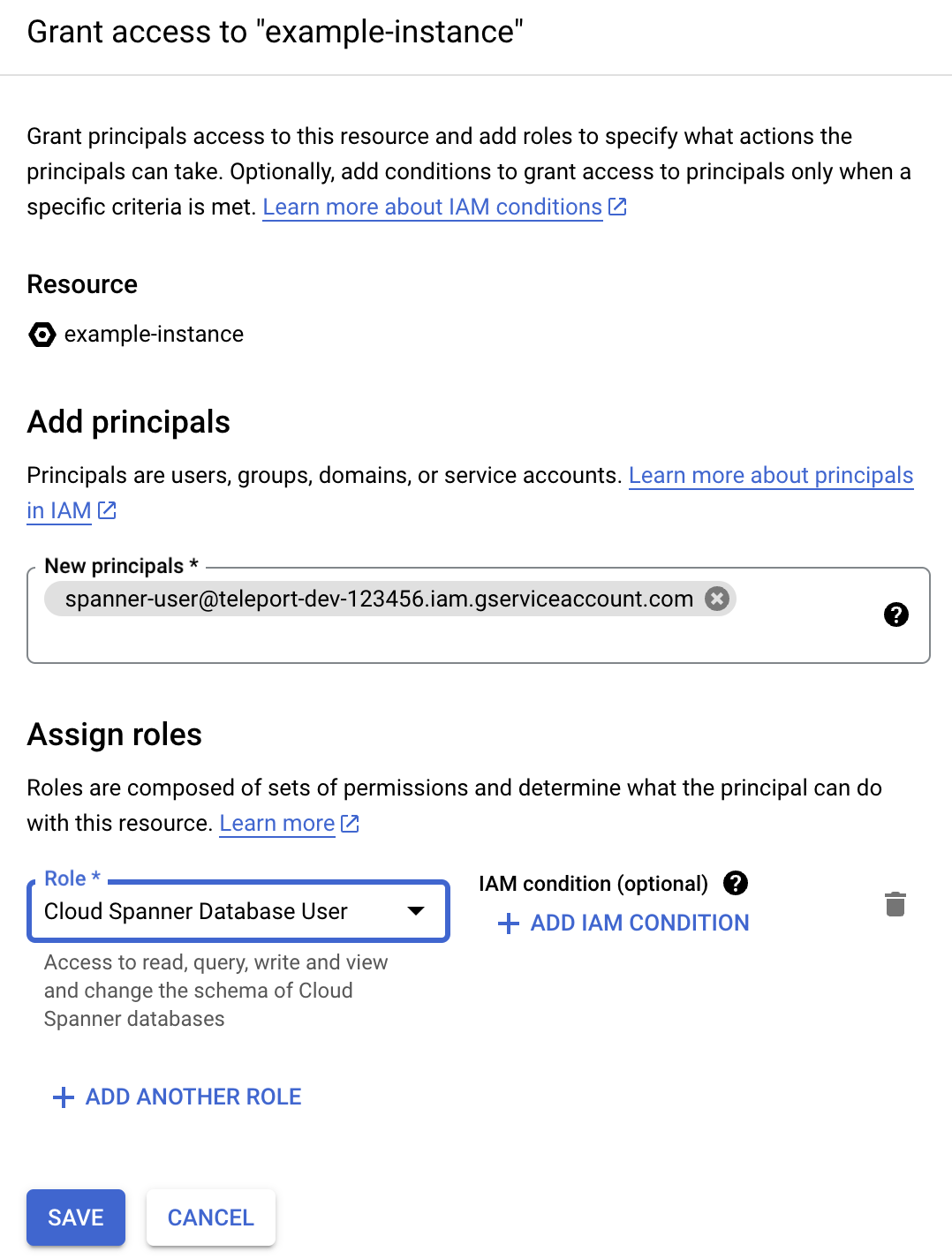 Grant Cloud Spanner Database User to Service Account